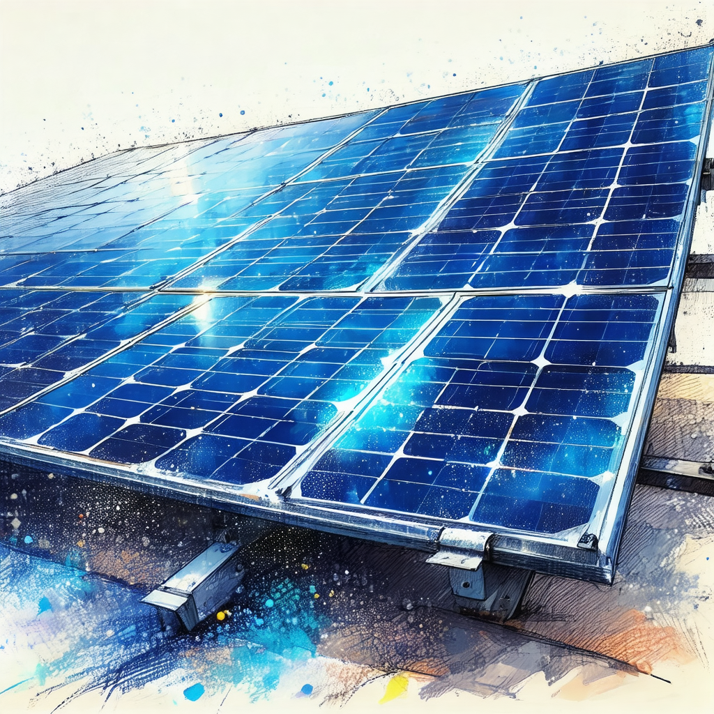 Large solar panel, which is a blue and white panel, mount...