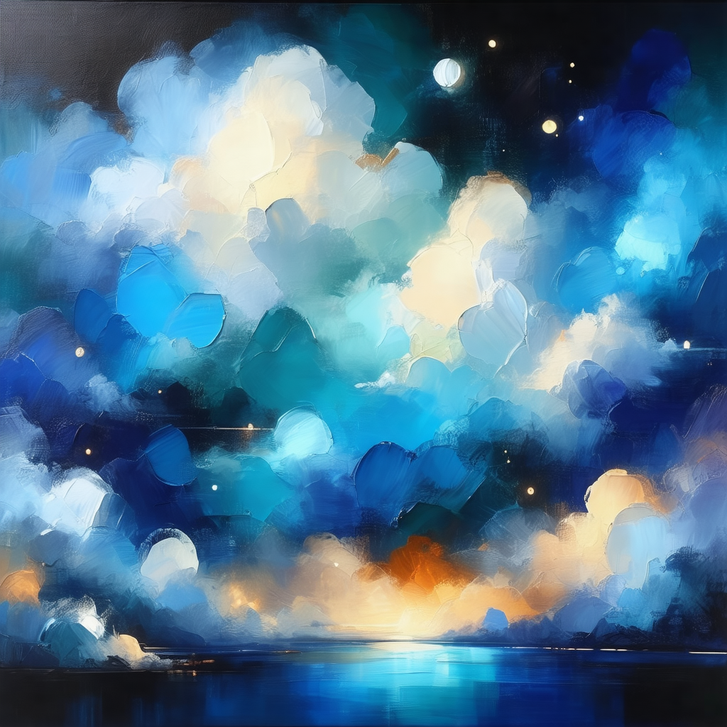 Painting of a cloudy sky with a beautiful sunset
