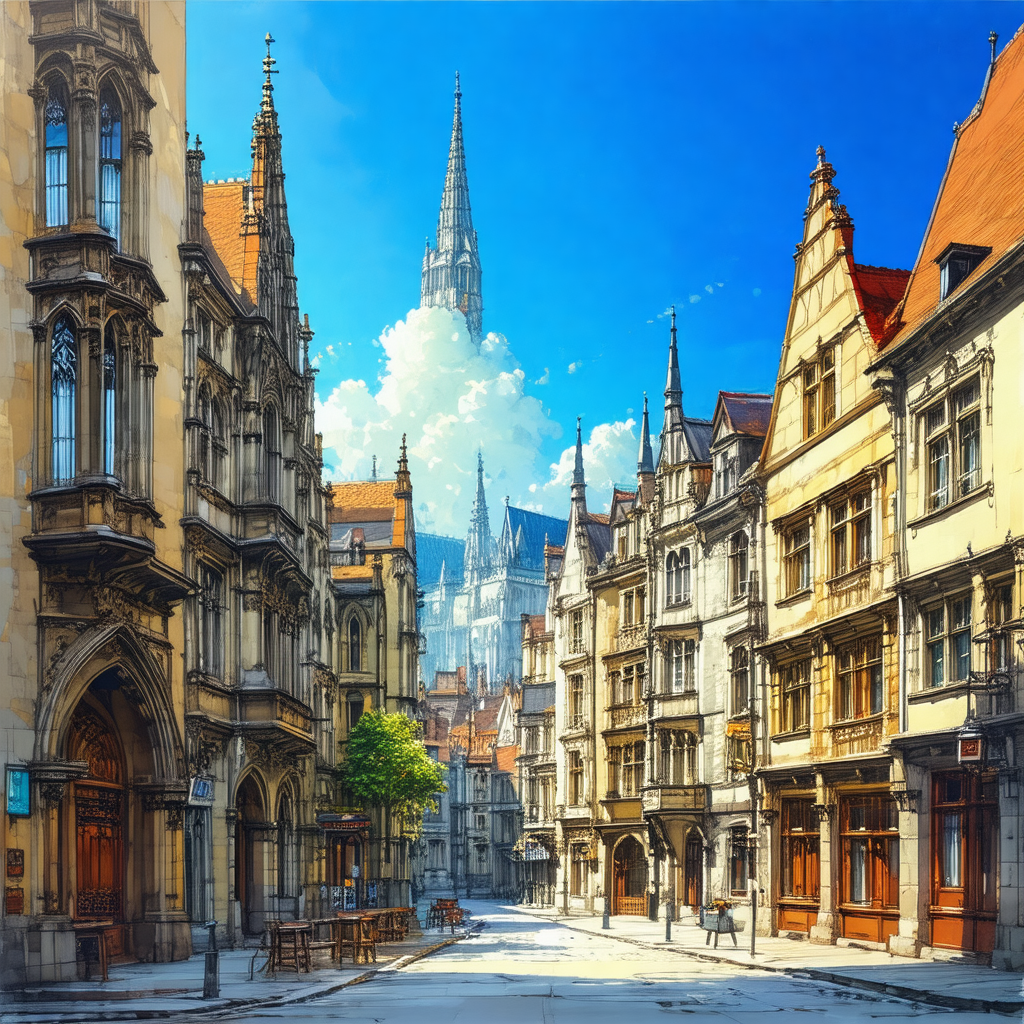 Charming european city street with a mix of old and new a...
