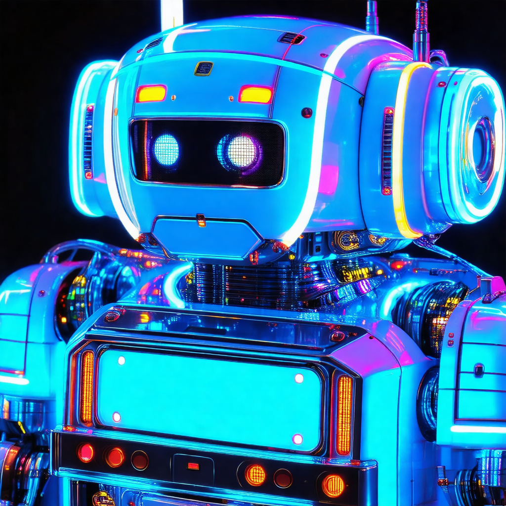 Futuristic robot with a blue and purple color scheme