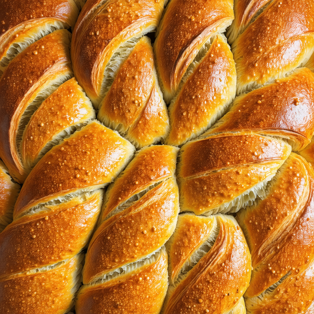 Large loaf of bread, cut into slices, with a close-up vie...