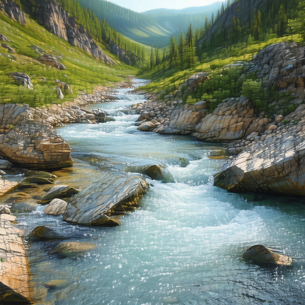 Beautiful river flowing through a lush green forest