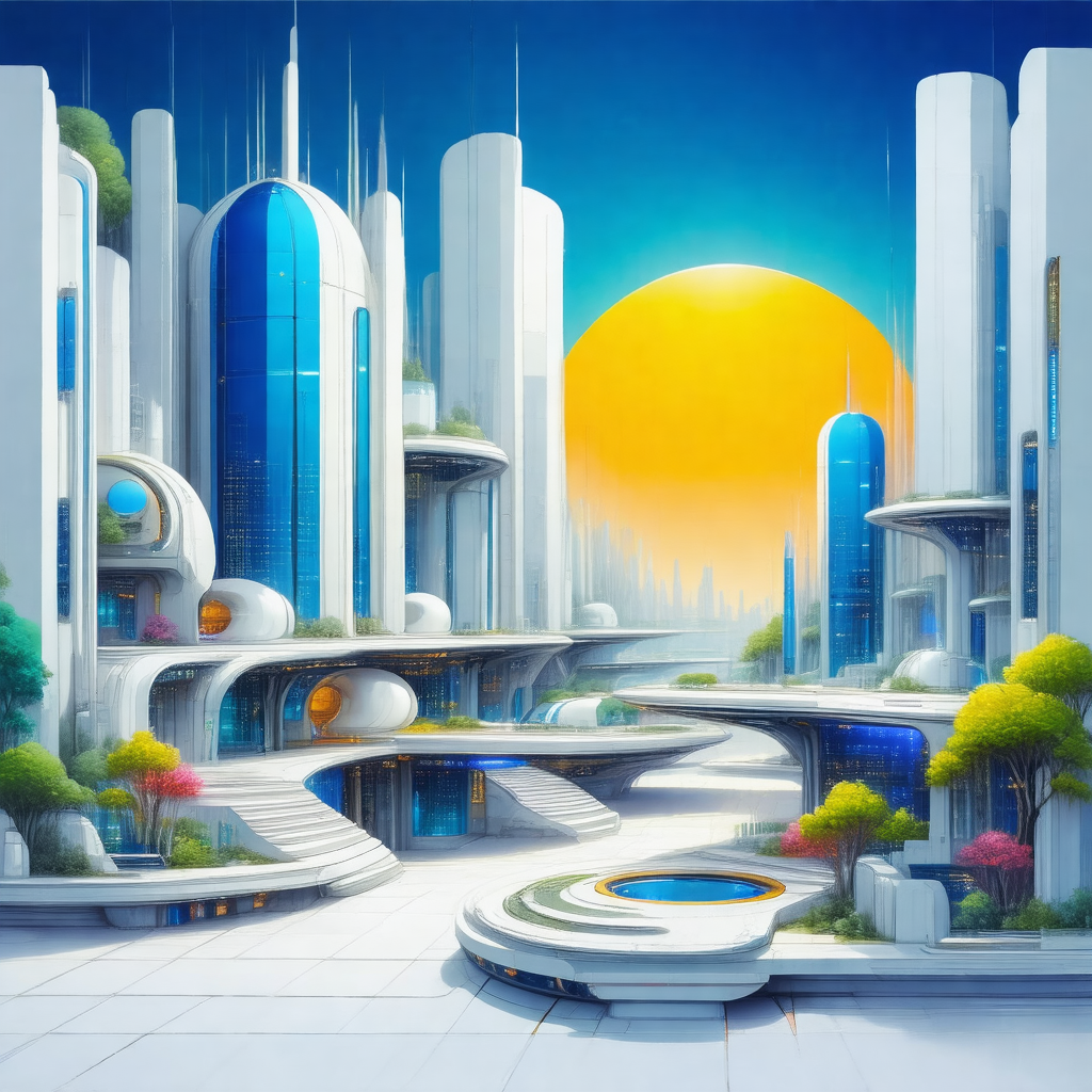 Futuristic cityscape with a large number of skyscrapers a...
