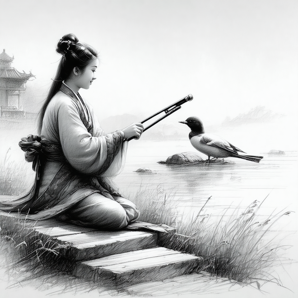 Woman sitting on a wooden step near a body of water