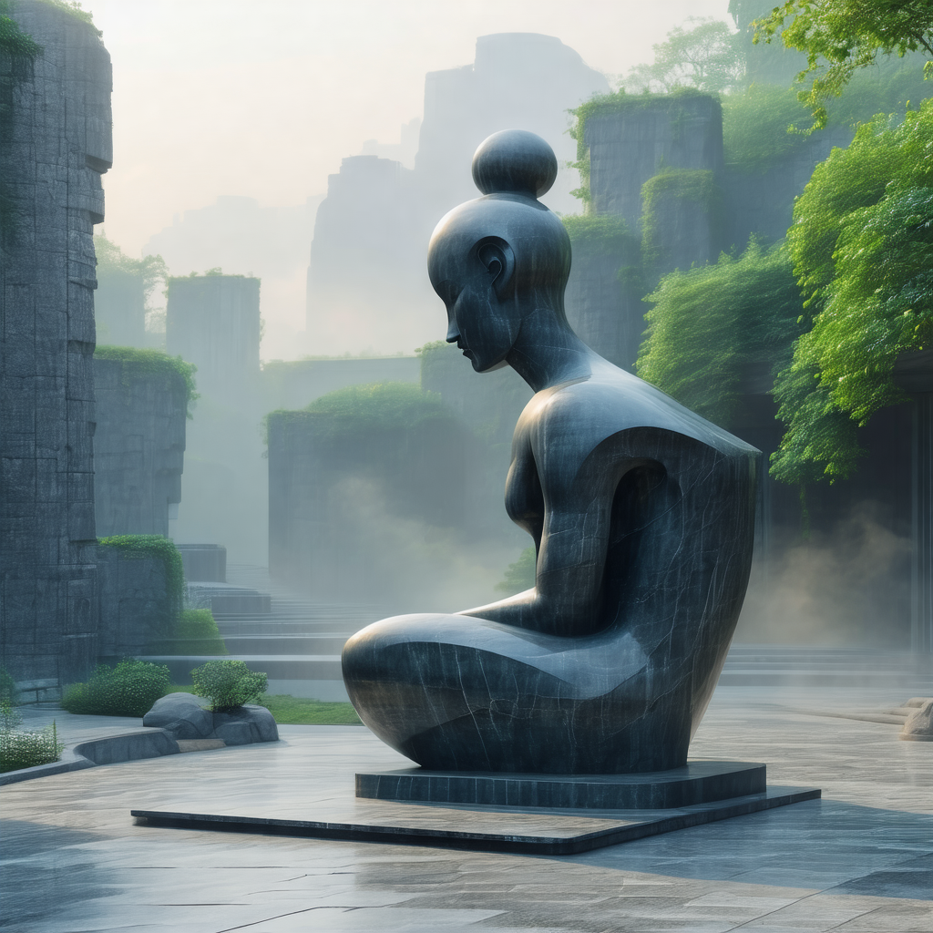 Statue of a woman sitting on a stone pedestal