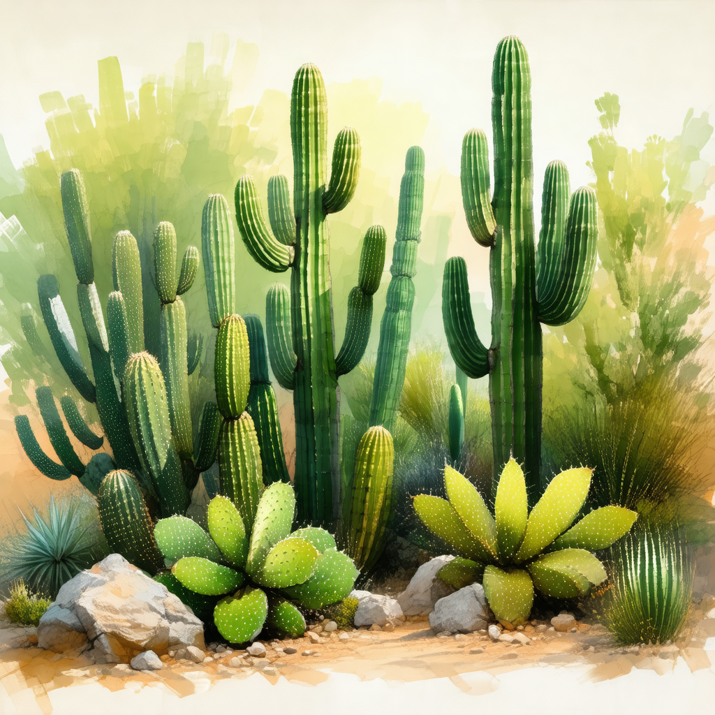 Lush green cactus garden with a variety of cactus plants