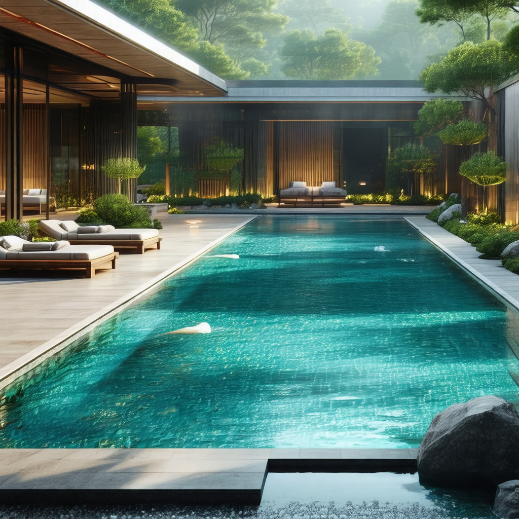 Large swimming pool with a blue water surface
