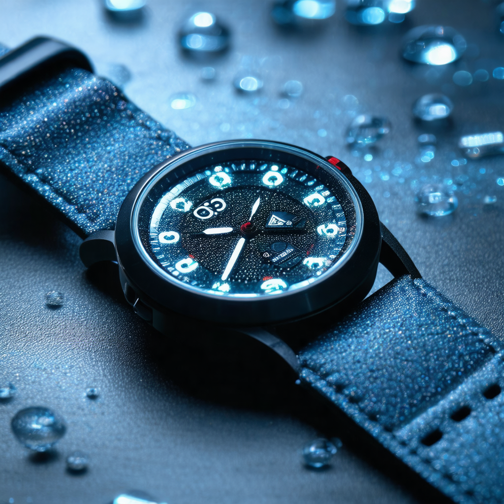 Close-up of a watch with a blue band
