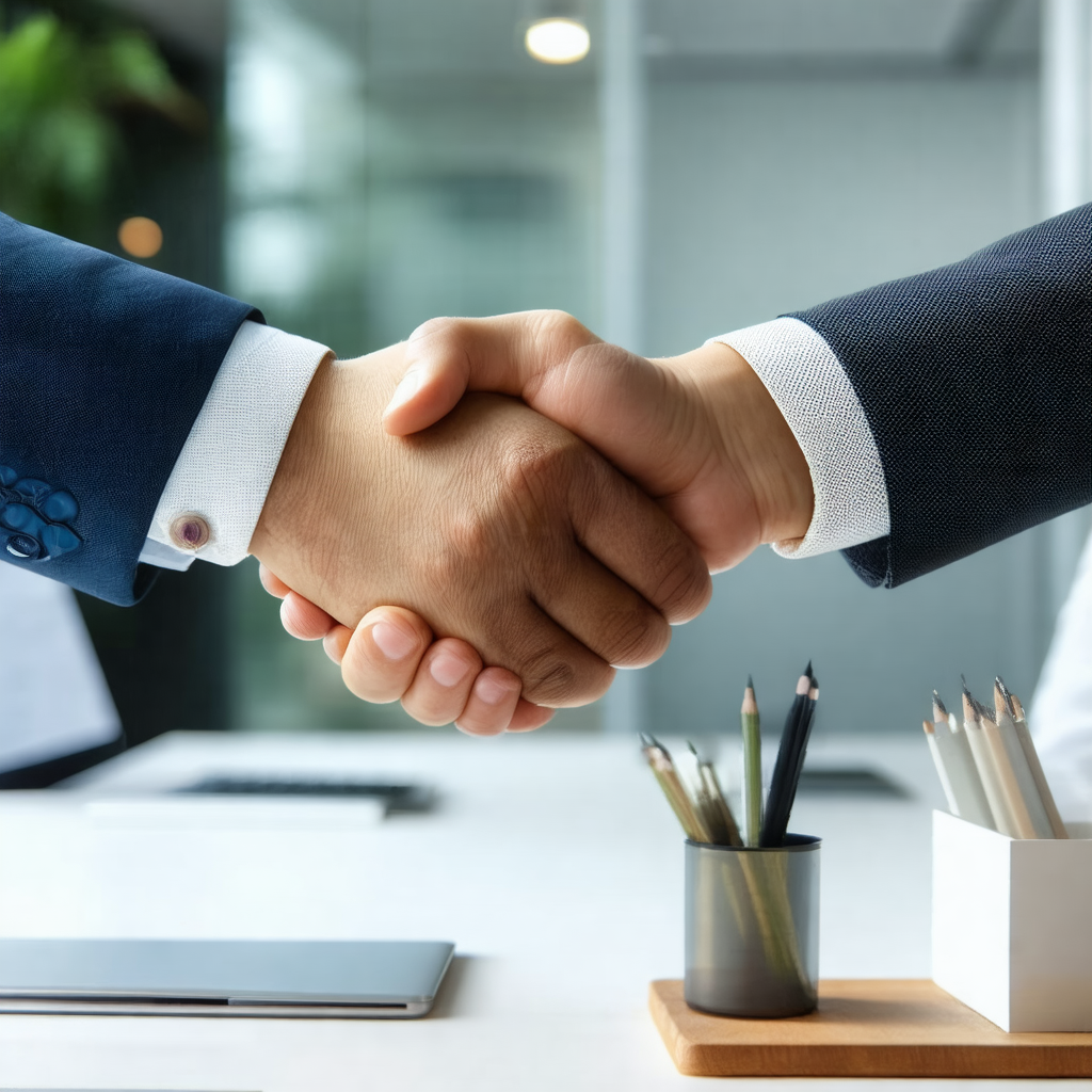 Man and a woman shaking hands in a professional setting
