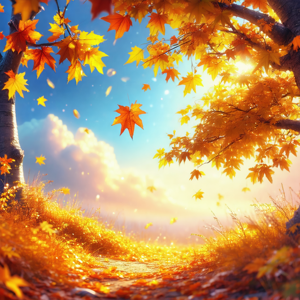 Beautiful autumn scene with a tree filled with yellow leaves