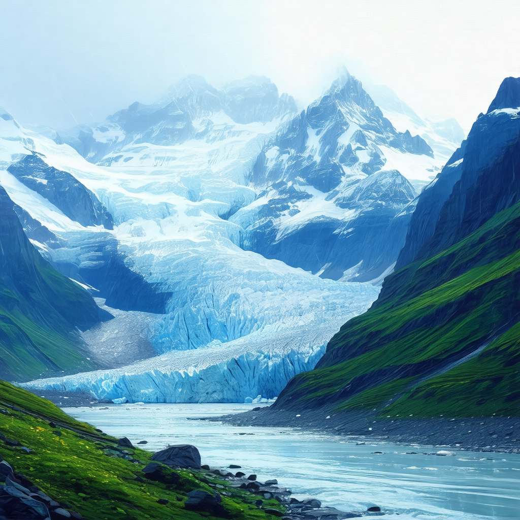 Large, icy mountain with a massive glacier on its side
