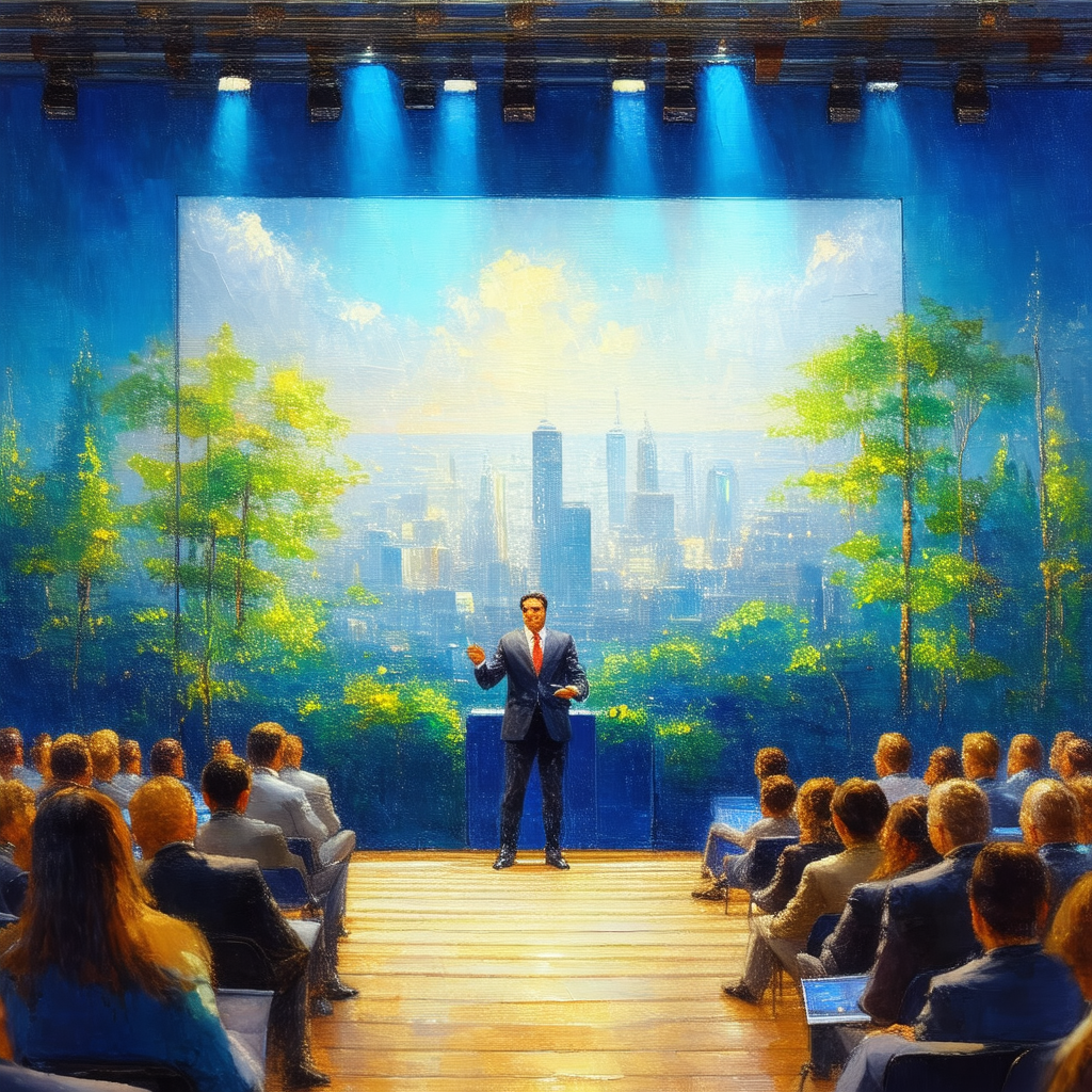 Man standing on a stage in front of a large crowd of people
