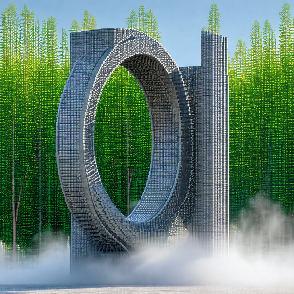 Large, circular structure made of metal, standing in a fo...