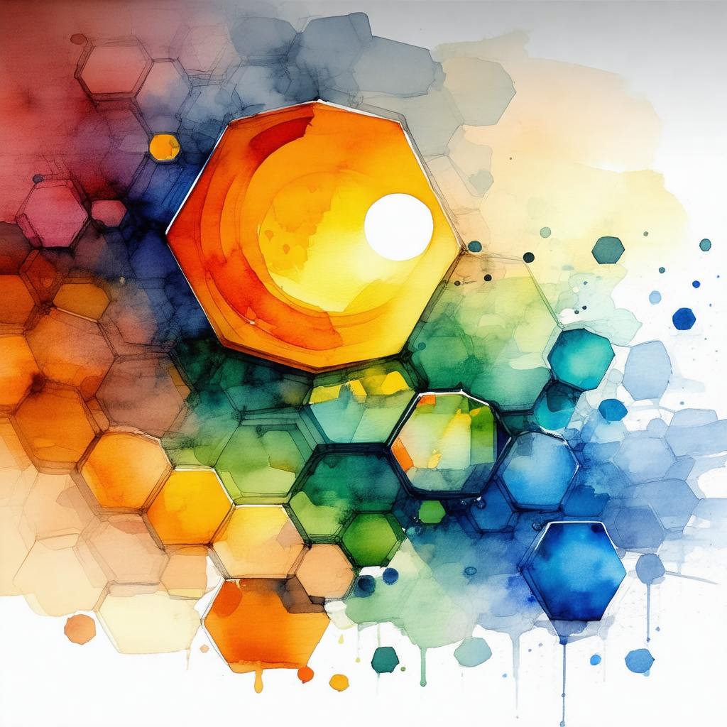 Colorful painting of a sun, with a yellow center and a bl...