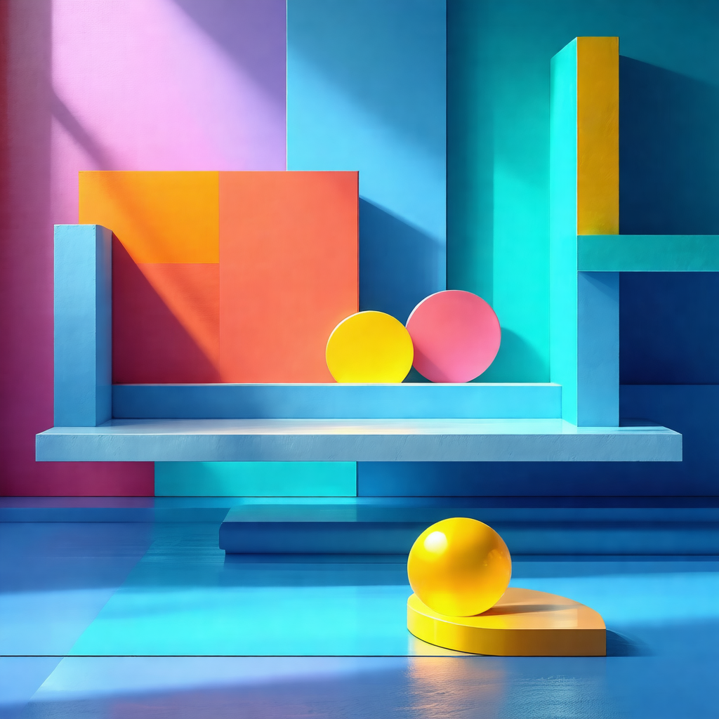 Colorful display of various geometric shapes and balls