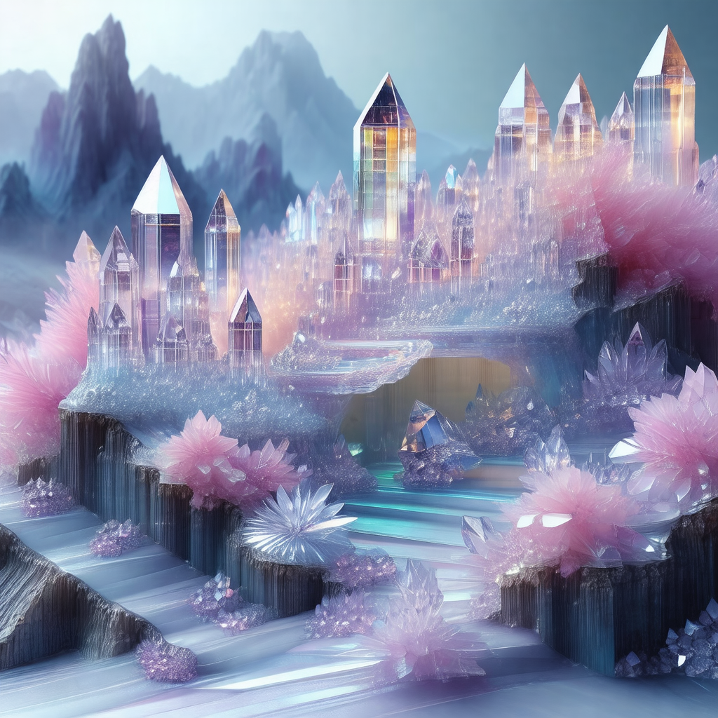 Digital painting of a fantasy city with a castle-like str...