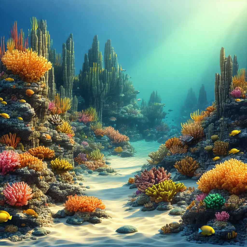 Beautifully rendered 3d animation of a coral reef, showca...