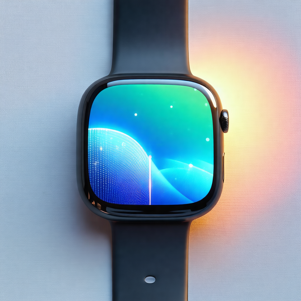 Close-up of a smart watch with a blue screen