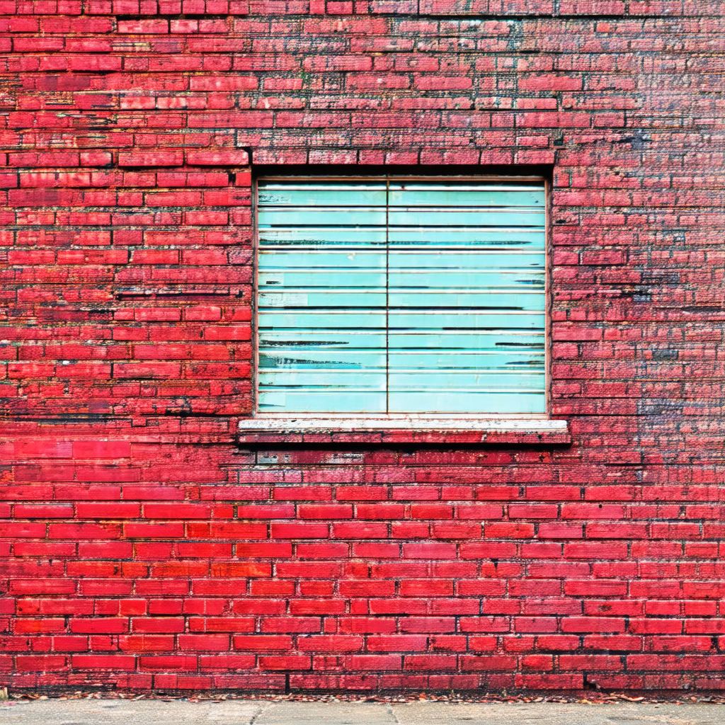 Red brick wall with a window in the middle