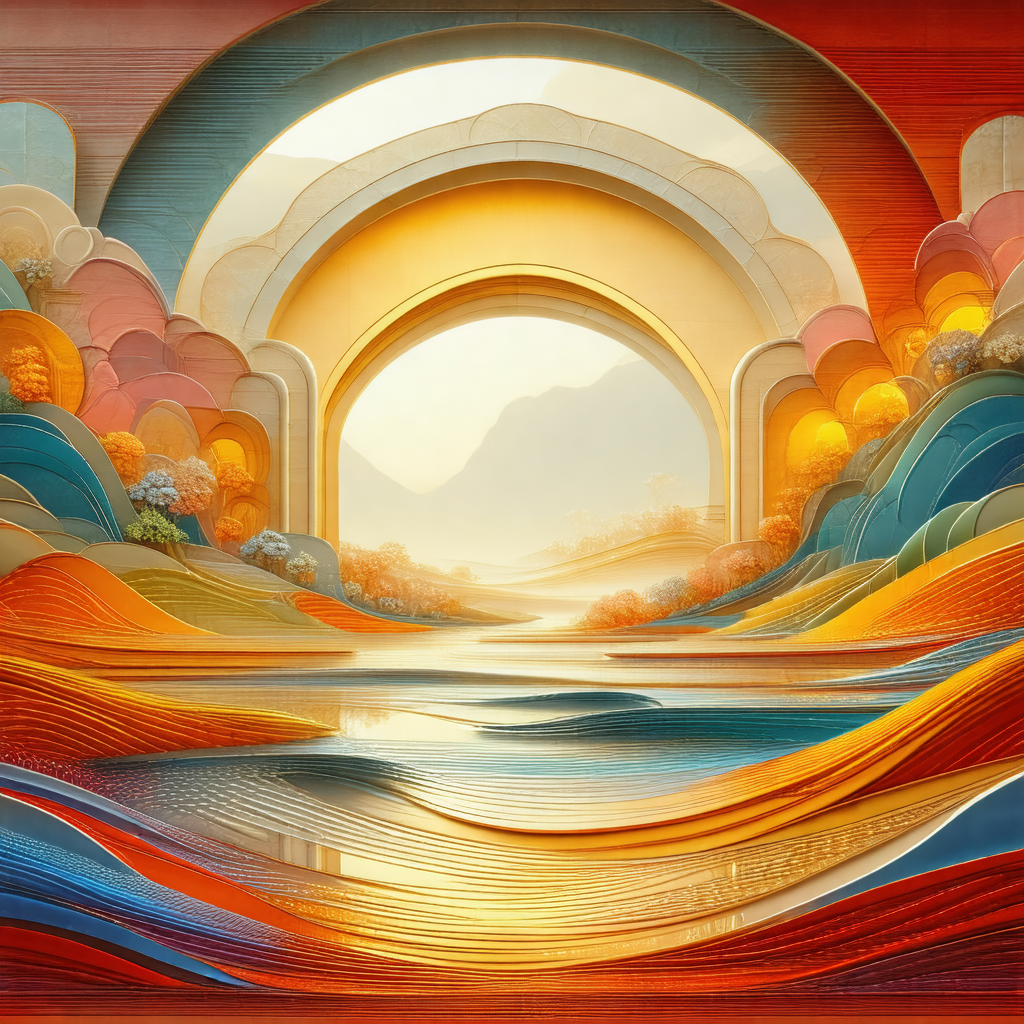 Painting of a sunset over a body of water, possibly a river