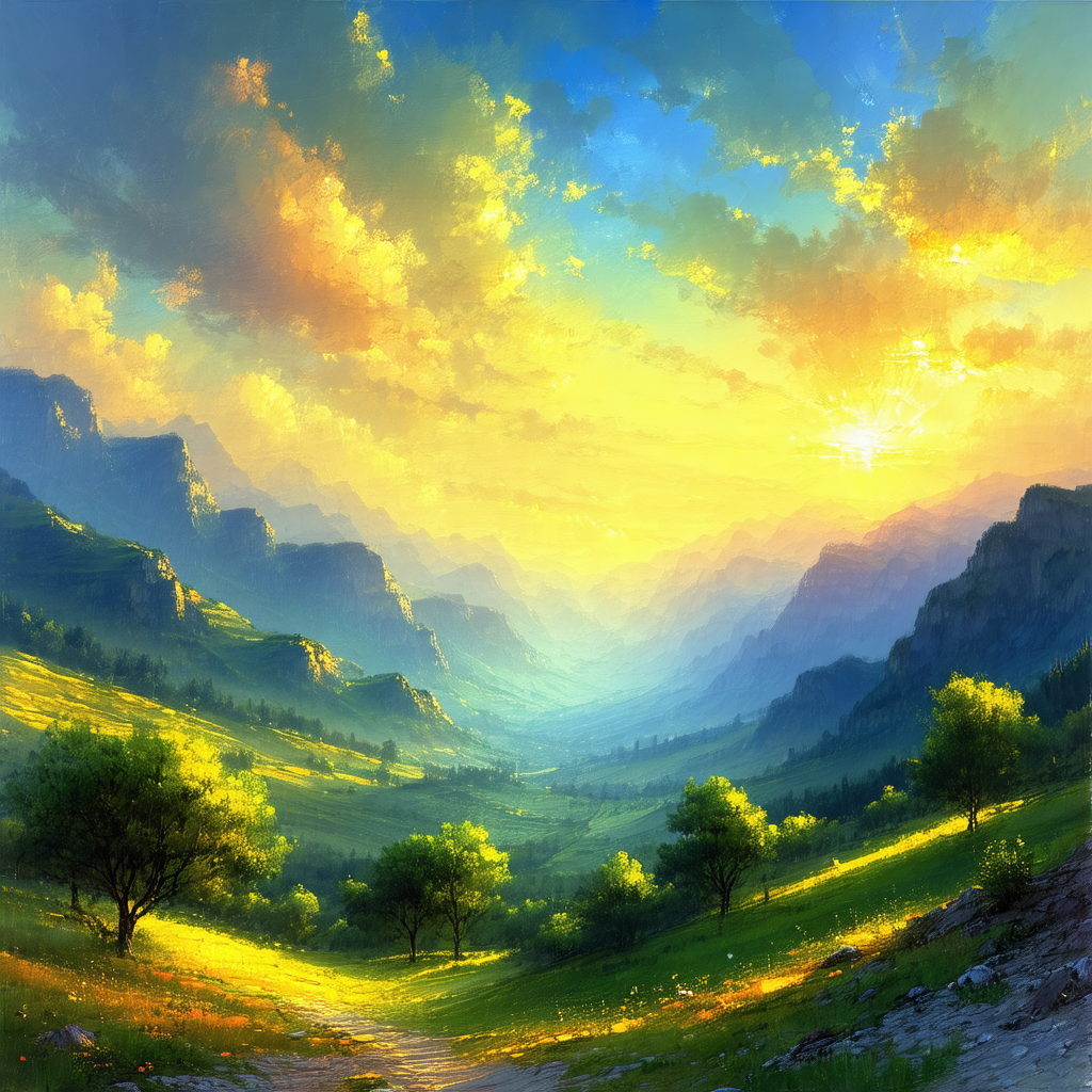 Beautiful landscape with a lush green hillside and a vall...