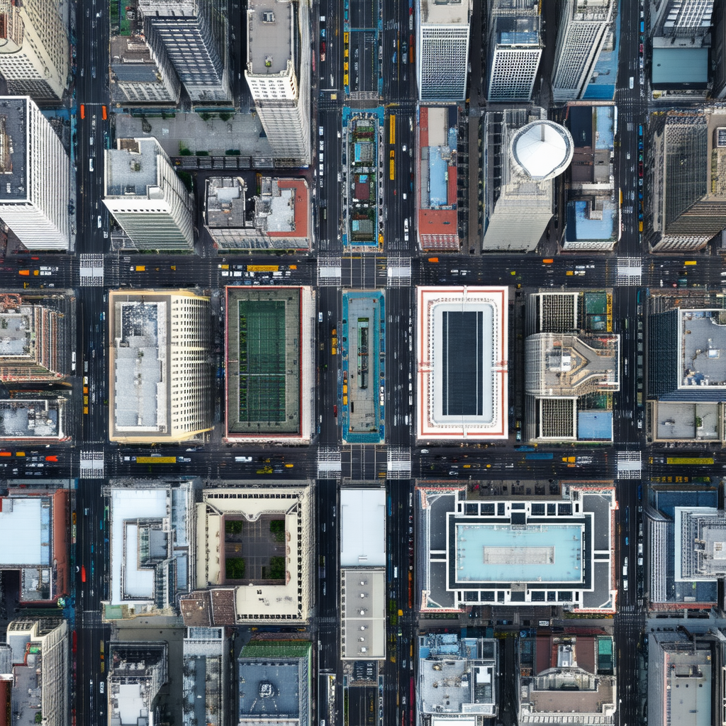 Large, detailed aerial view of a city
