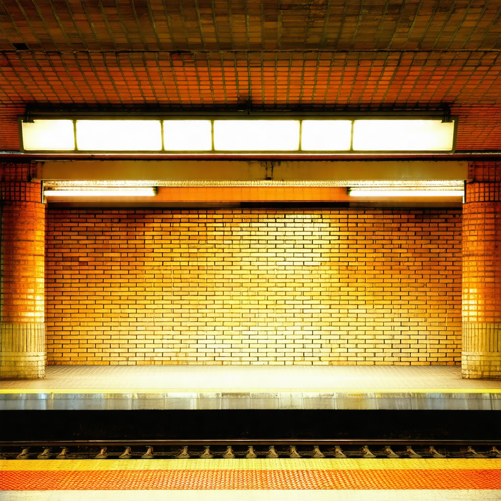 Train station with a yellow brick wall