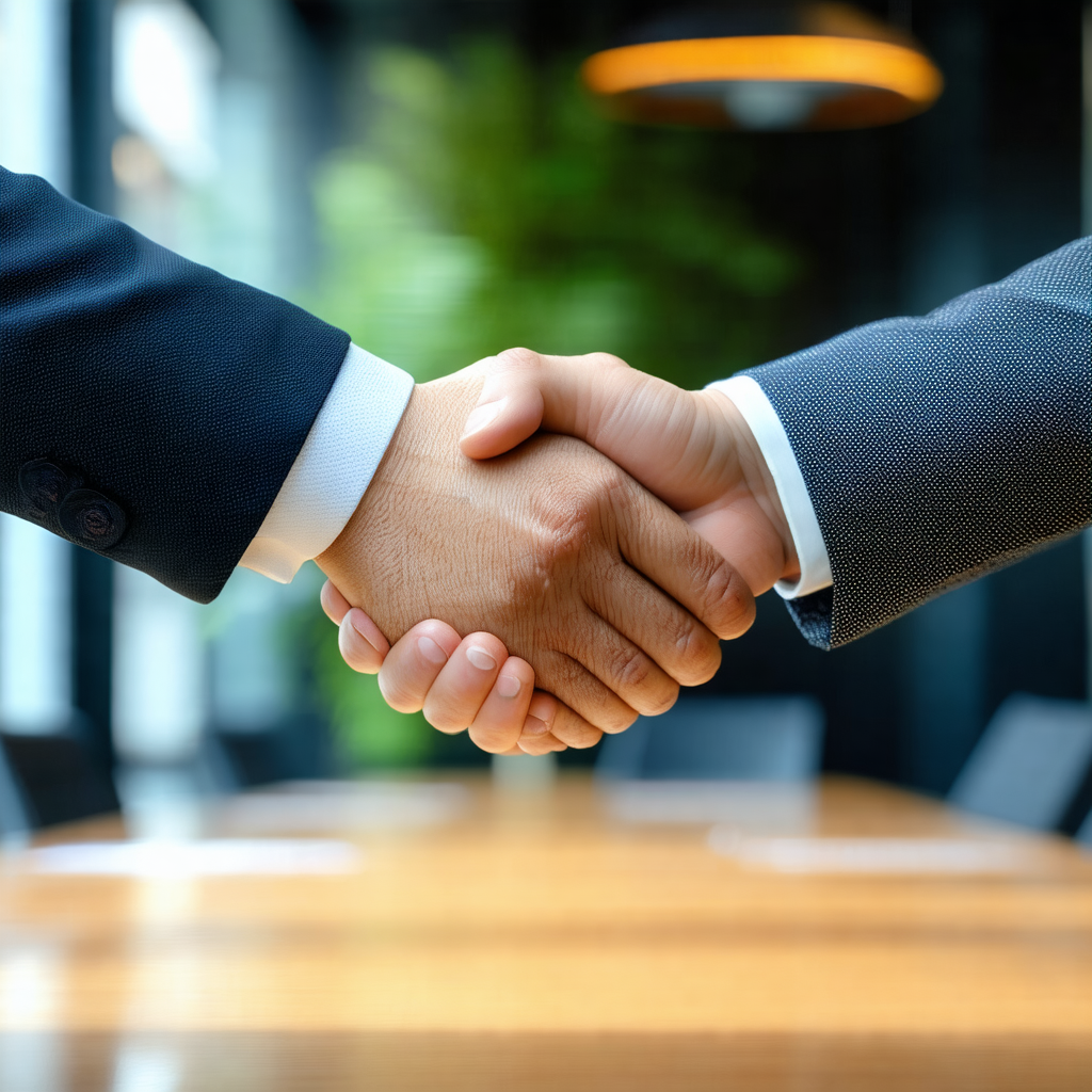 Two men shaking hands in a professional setting