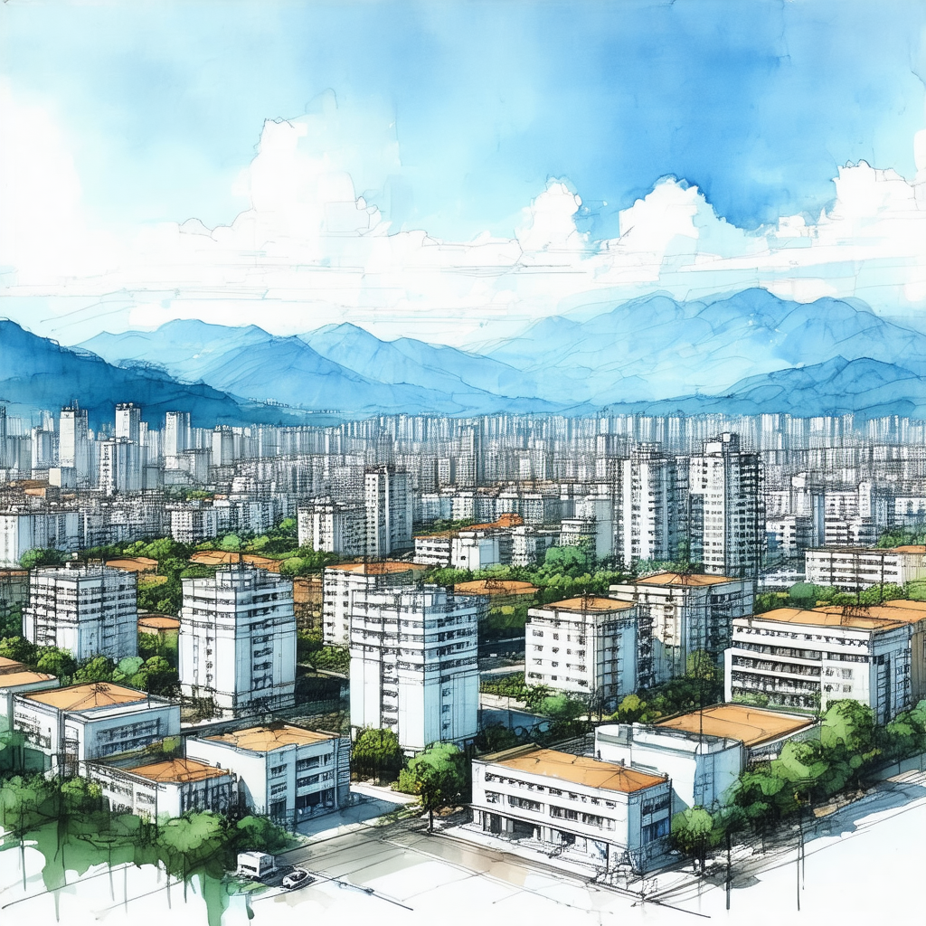 Large, detailed drawing of a cityscape