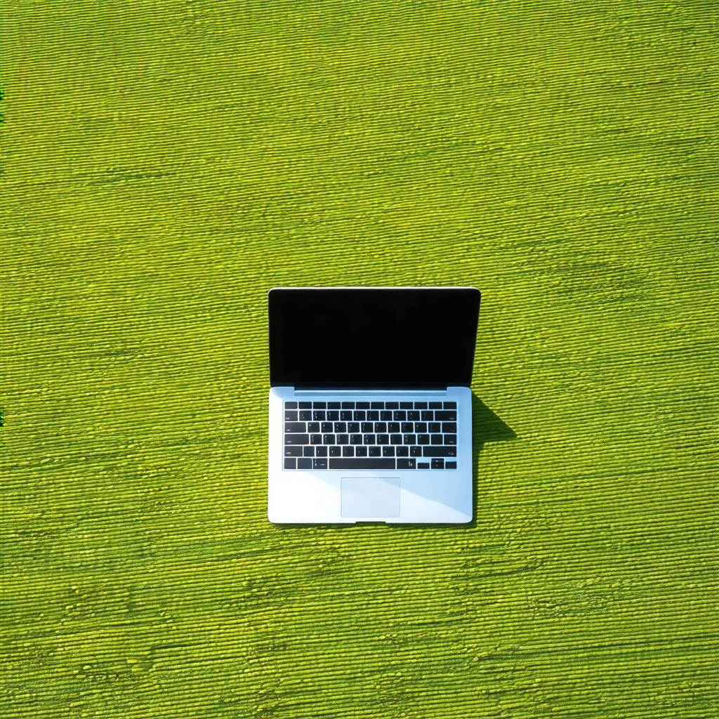 White laptop computer sitting on a green grass field