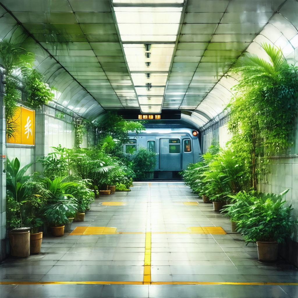Train station with a train parked on the tracks