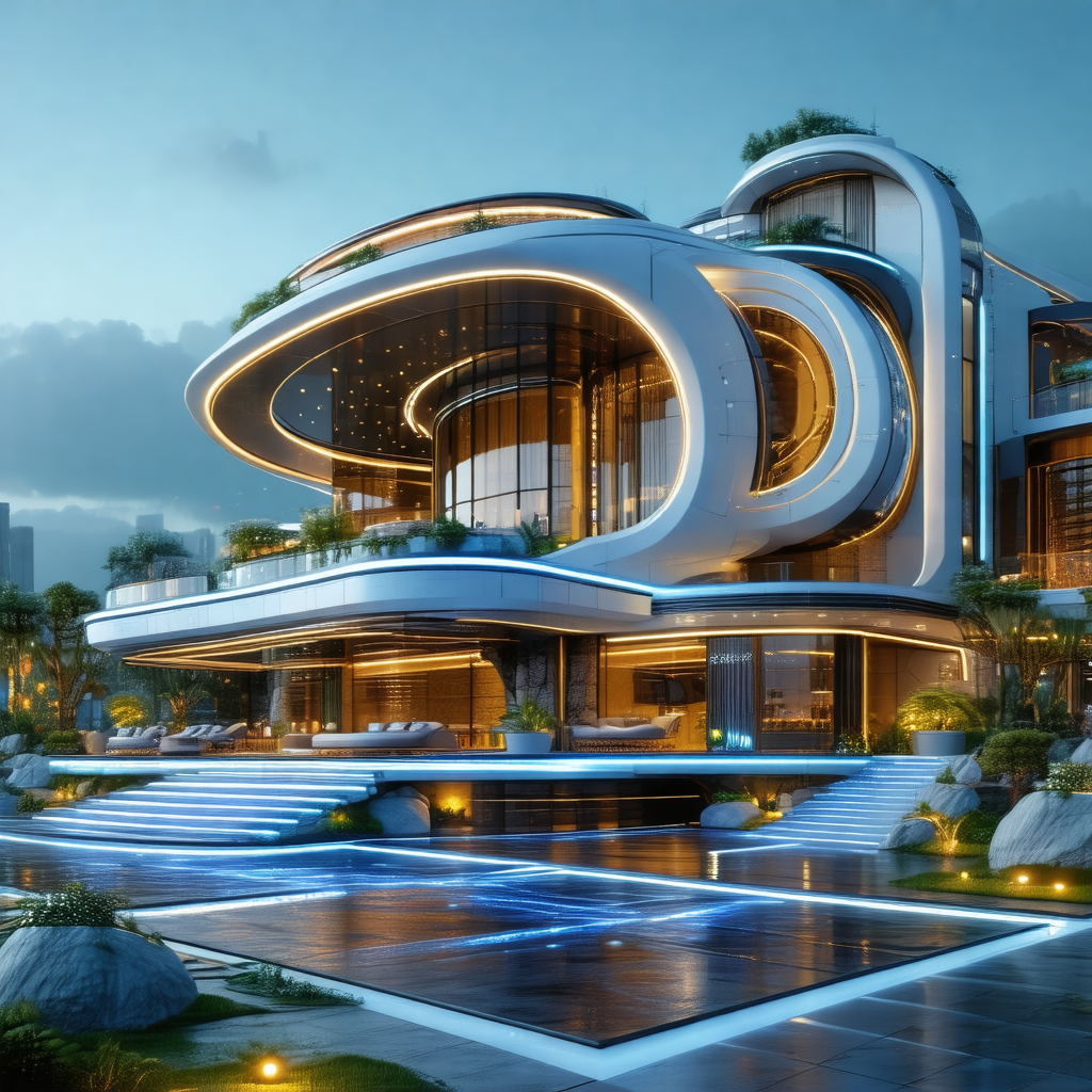 Large, modern-looking house with a blue and white color s...