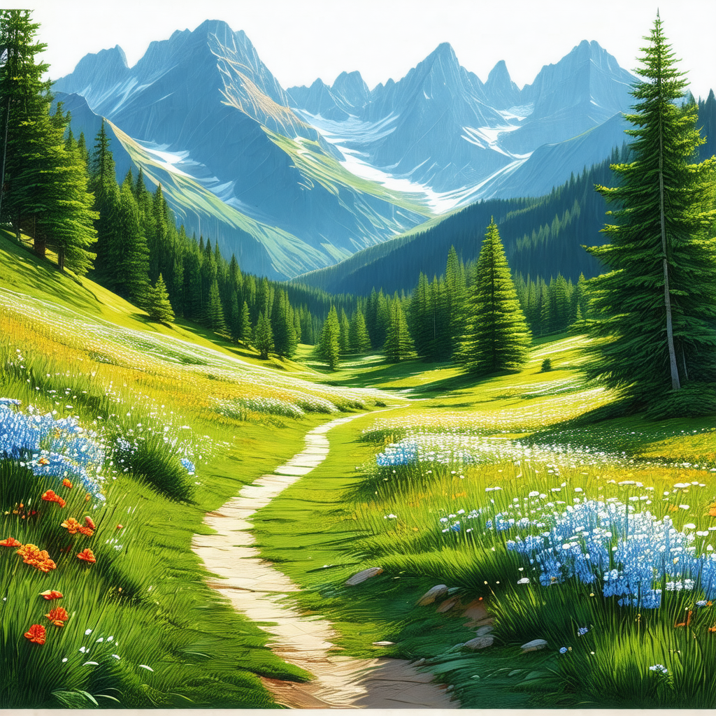 Beautiful, lush green valley with a dirt road running thr...