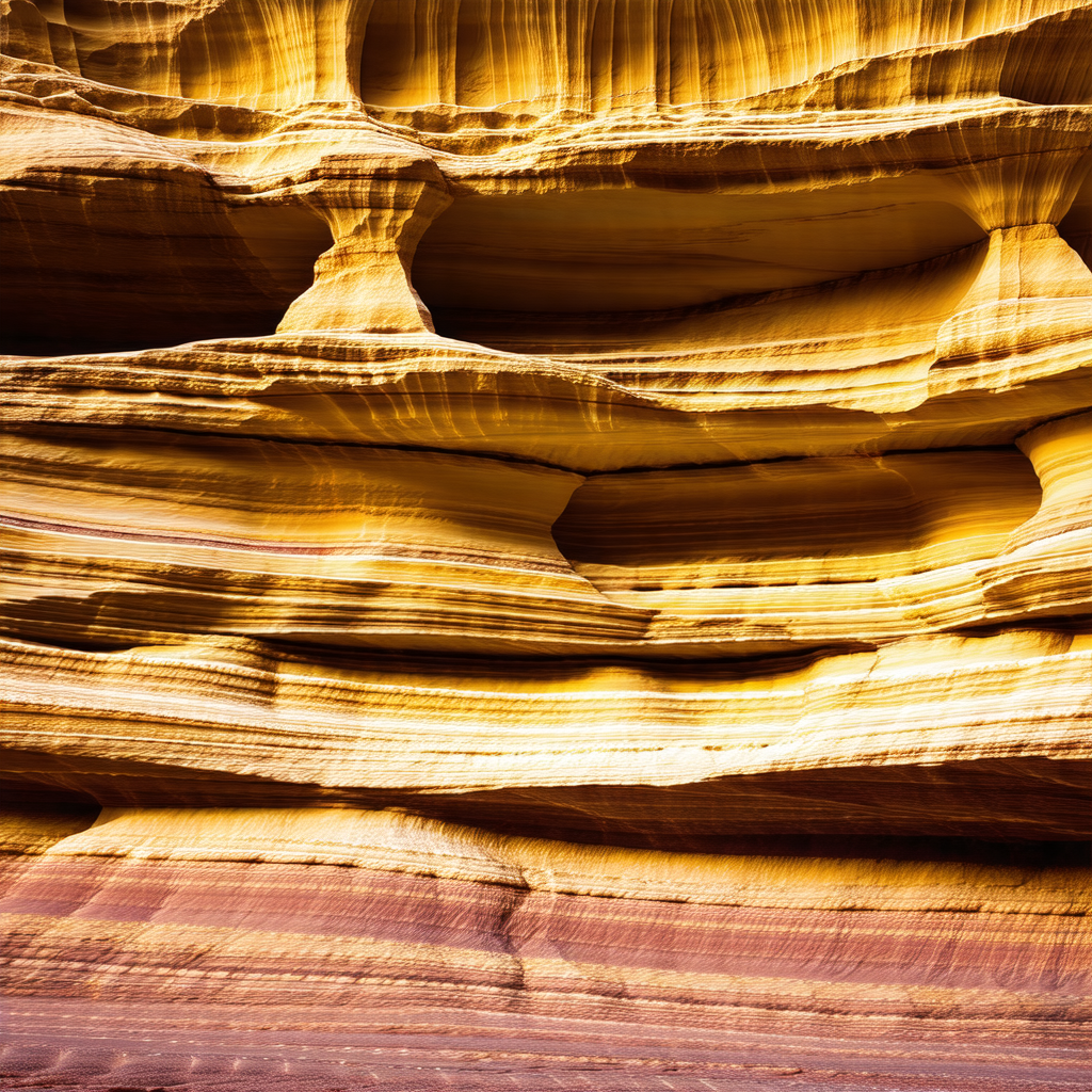 Beautiful, colorful rock formation with a striking yellow...