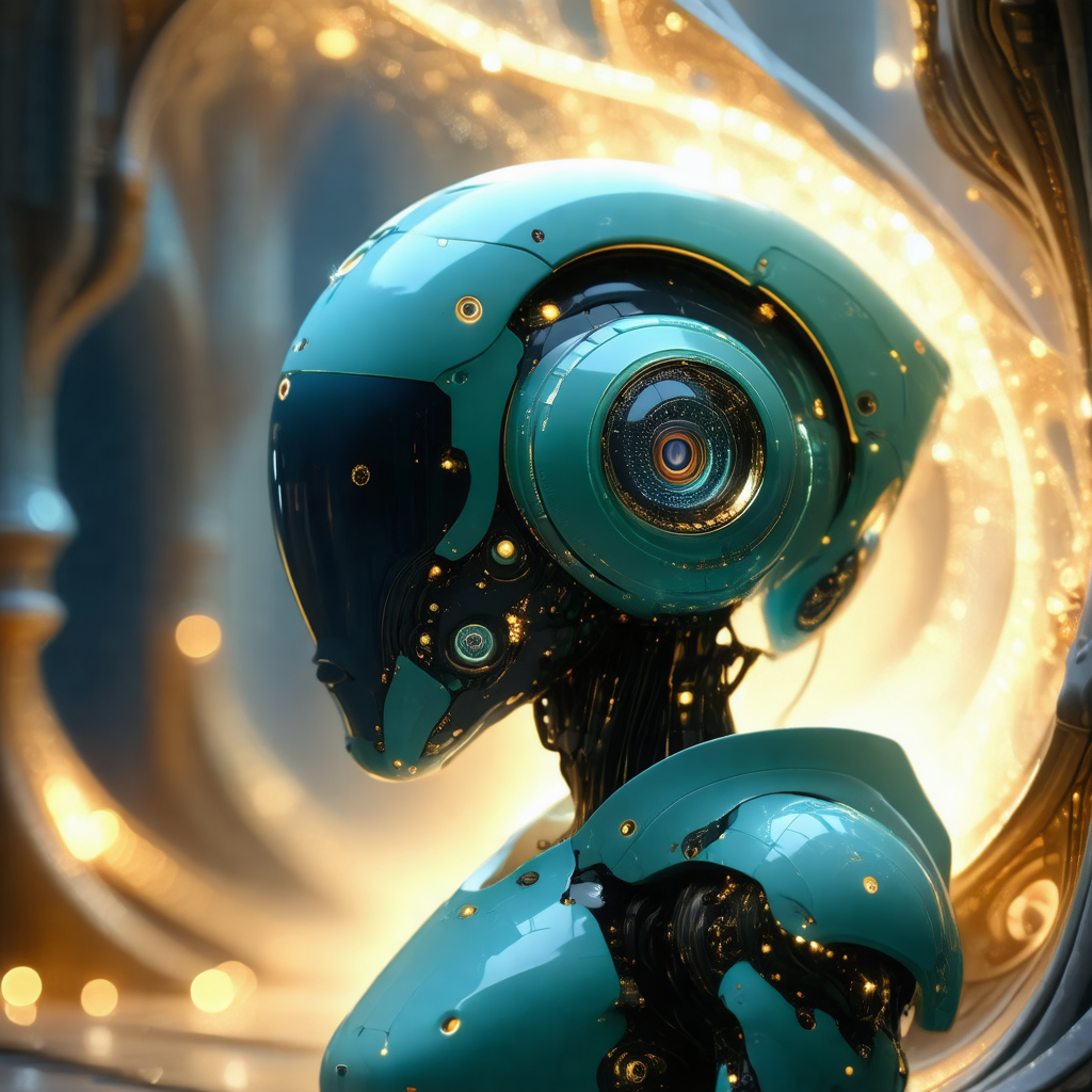Futuristic robot with a blue and gold color scheme