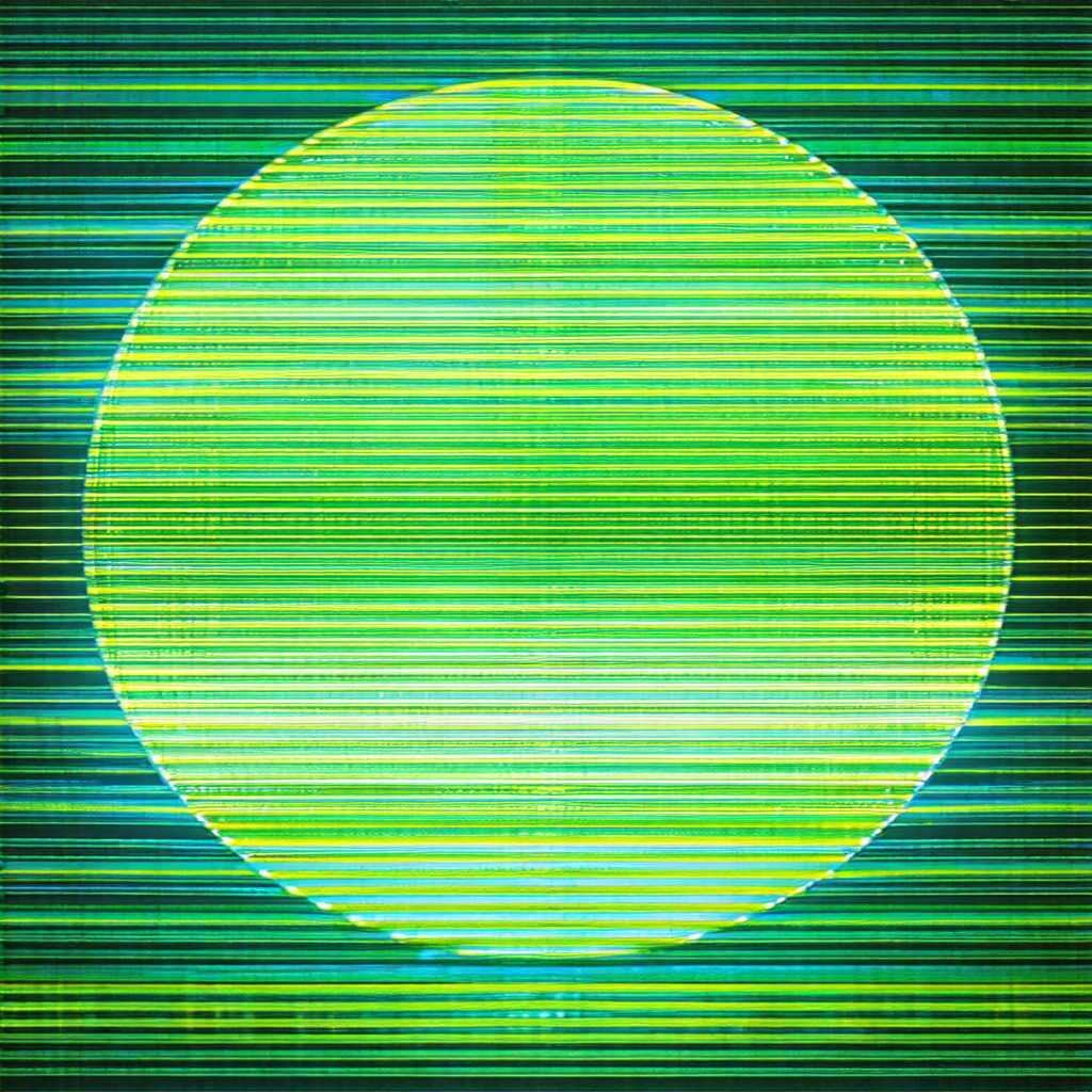 Large, bright green circle, which appears to be a neon sign