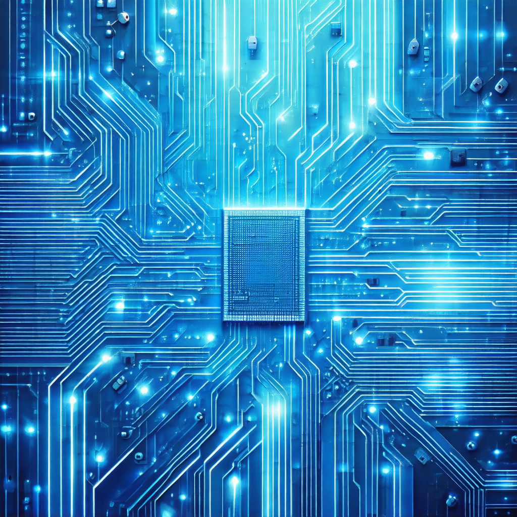 Close-up of a computer circuit board, featuring a blue ba...