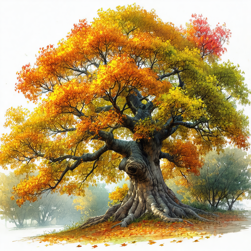 Large tree with a massive trunk, surrounded by a forest o...