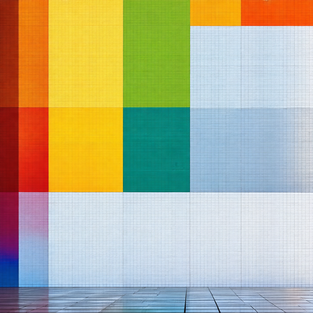 Large, colorful wall with a variety of colors and patterns