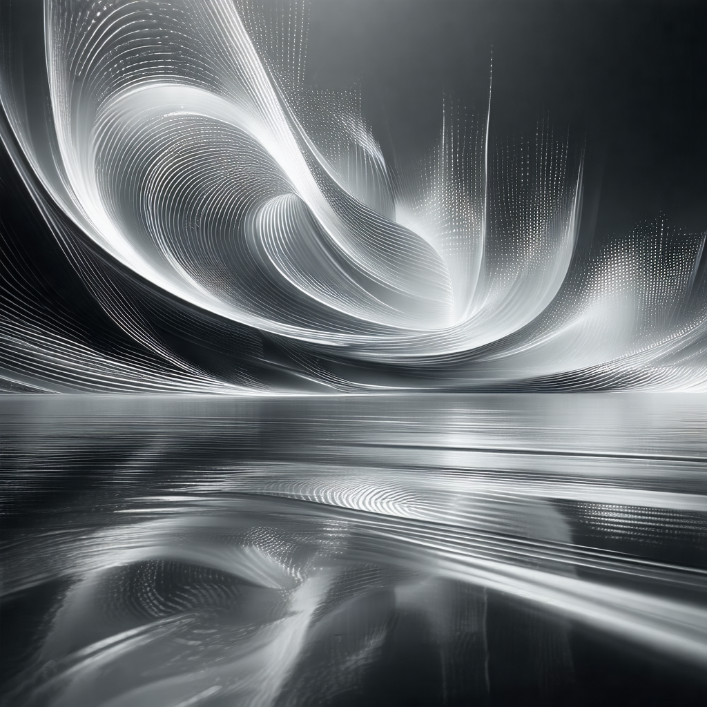 Black and white photograph of a large, curved metal struc...