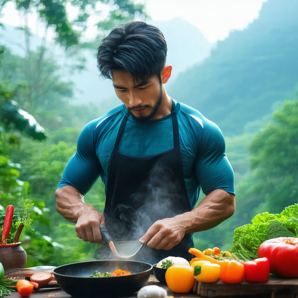 Man standing in a kitchen, preparing food