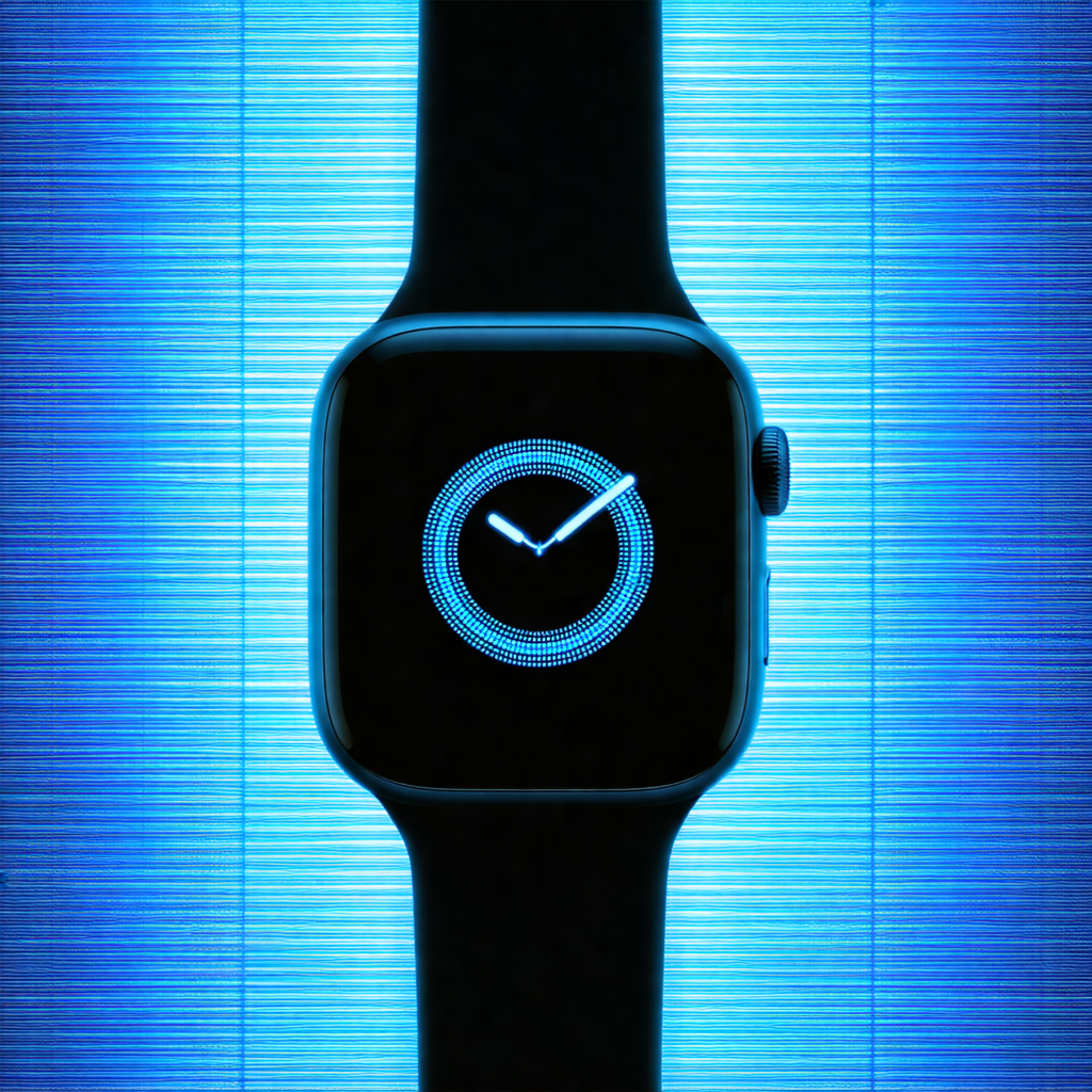 Close-up of a black apple watch on a blue background