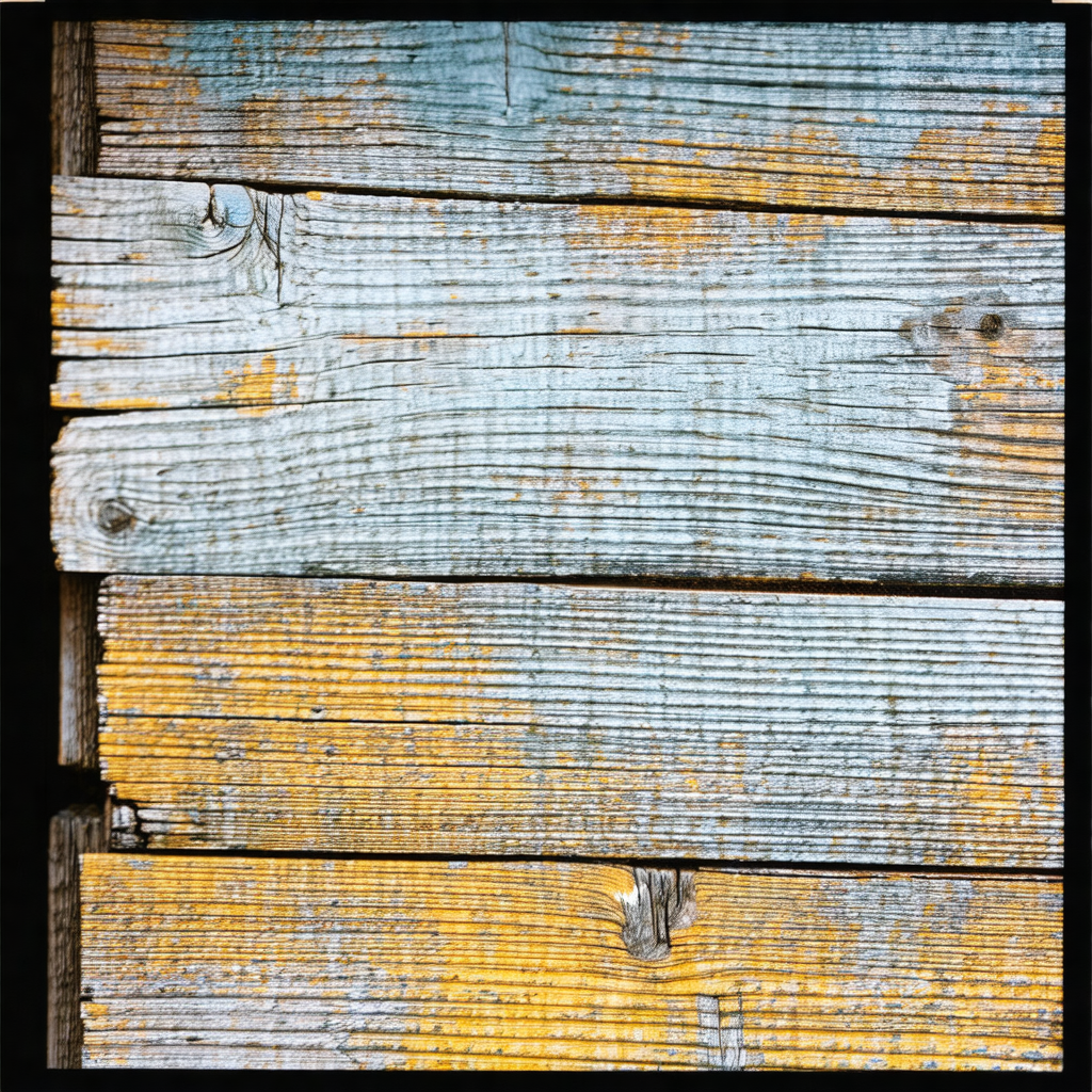 Wooden fence with a blue and yellow color scheme