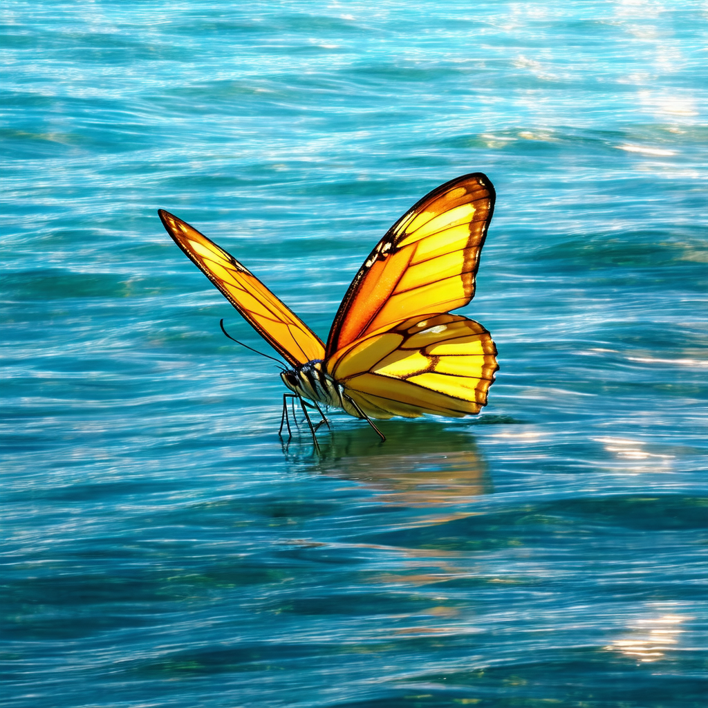 Beautiful butterfly floating on top of a body of water, p...