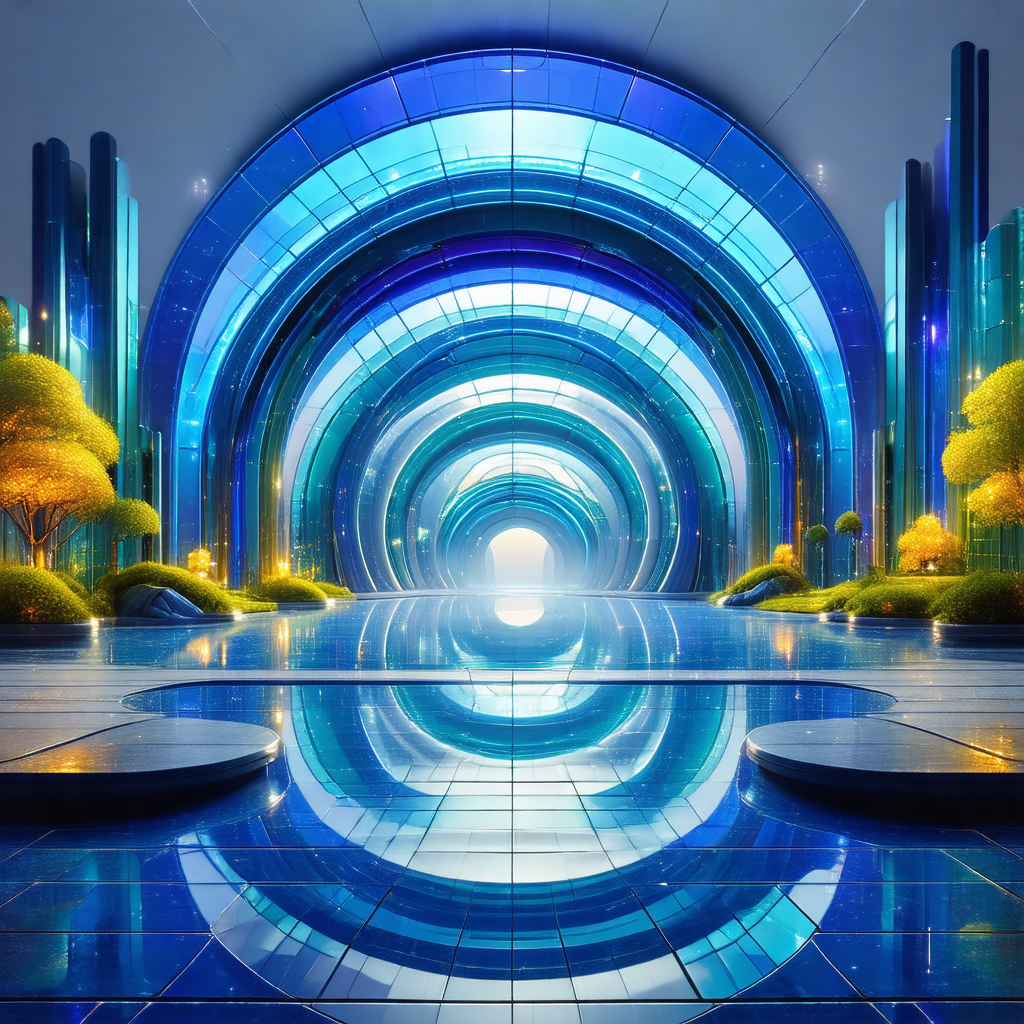 Futuristic, computer-generated scene featuring a large, b...