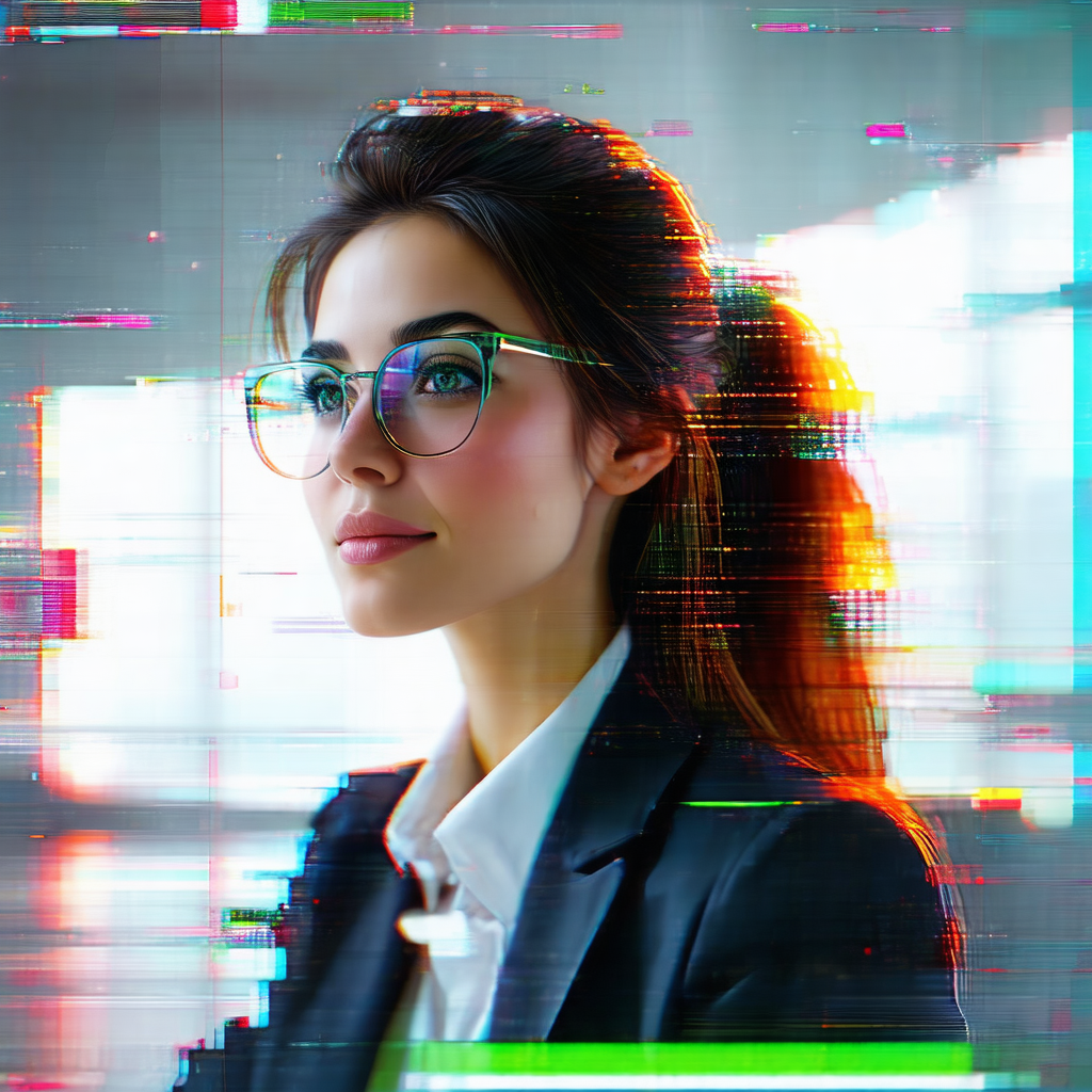 Woman wearing glasses and a suit, standing in front of a ...