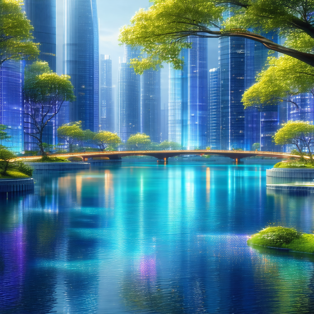 Computer-generated (cgi) depiction of a city with a large...
