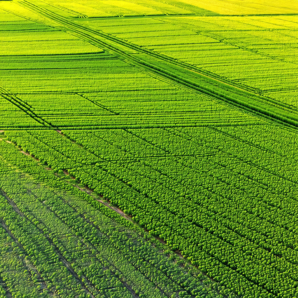 Large, lush green field with a yellowish tint