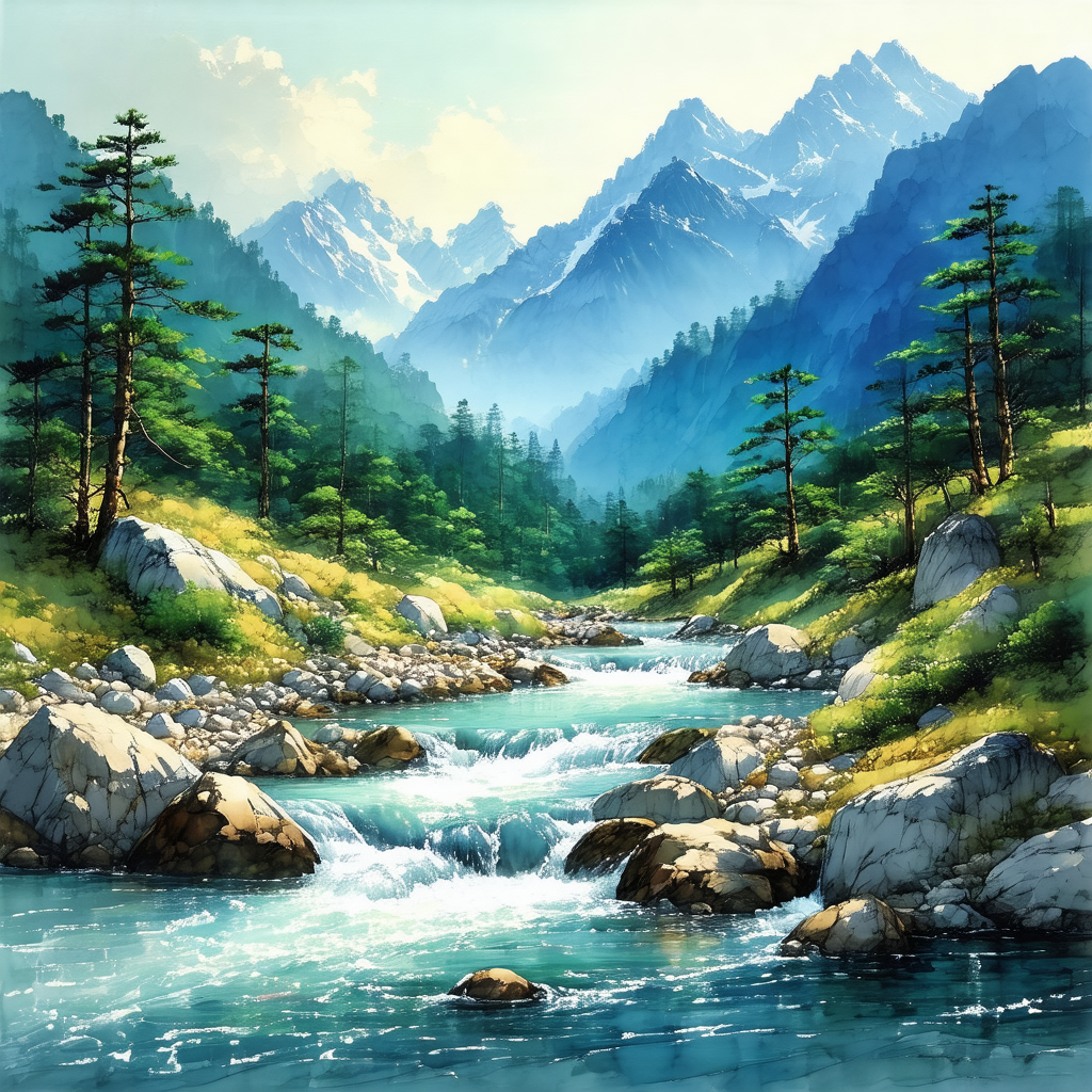 Beautiful mountain stream flowing through a lush green fo...