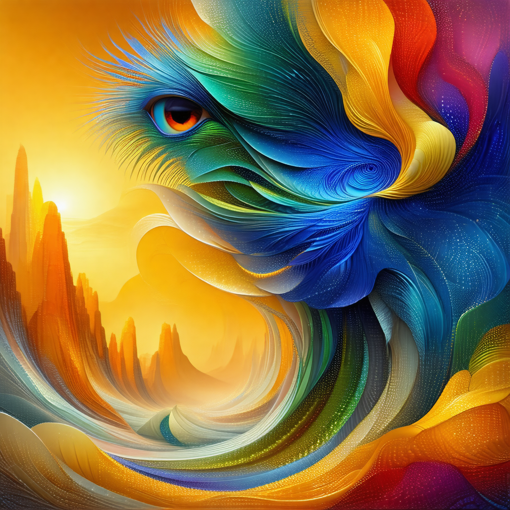 Colorful painting of a bird with a long neck, surrounded ...
